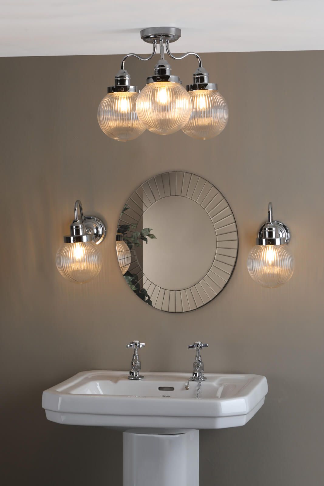 Tamara IP44 Ribbed Glass Polished Chrome Wall Light