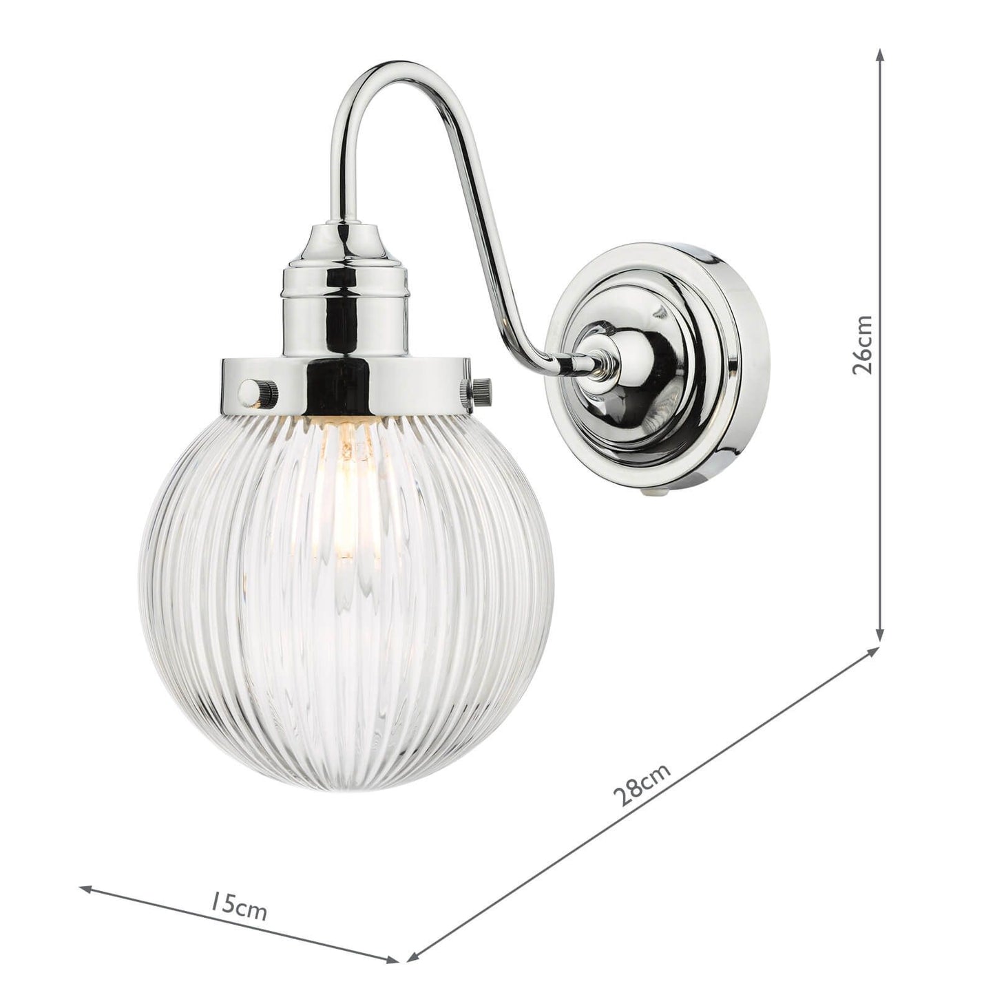 Tamara IP44 Ribbed Glass Polished Chrome Wall Light