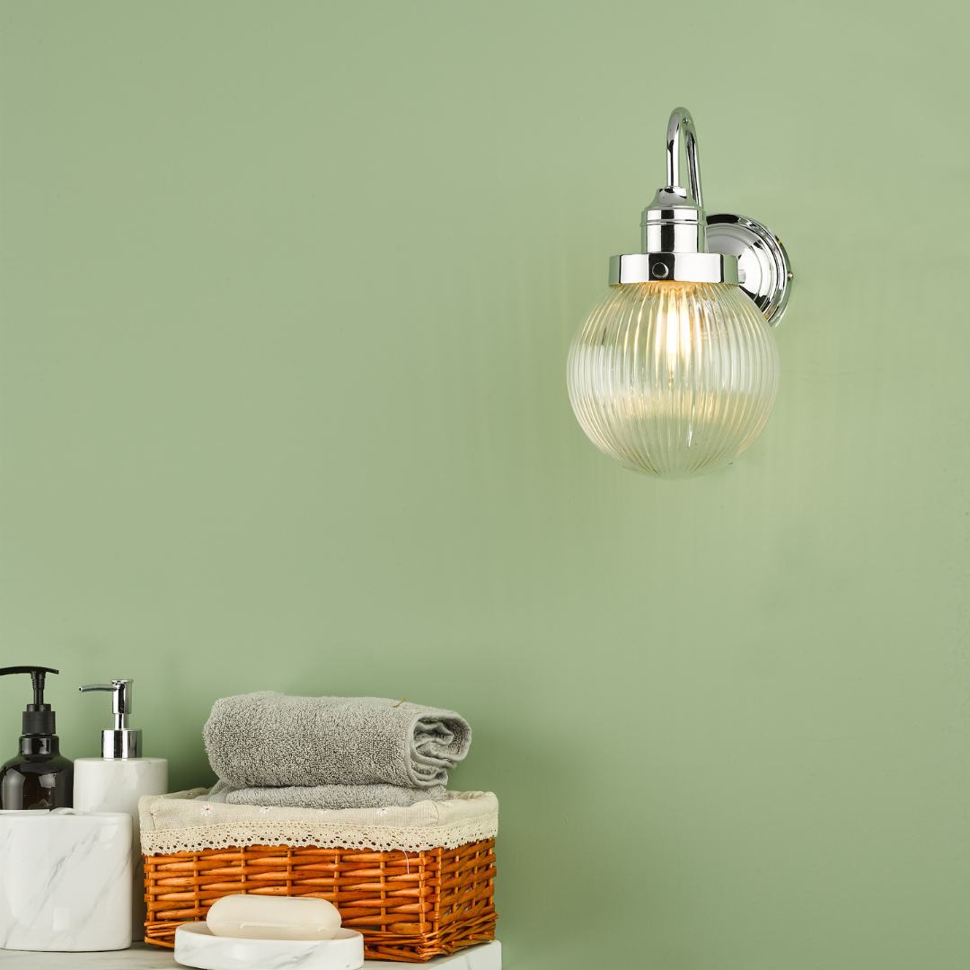 Tamara IP44 Ribbed Glass Polished Chrome Wall Light