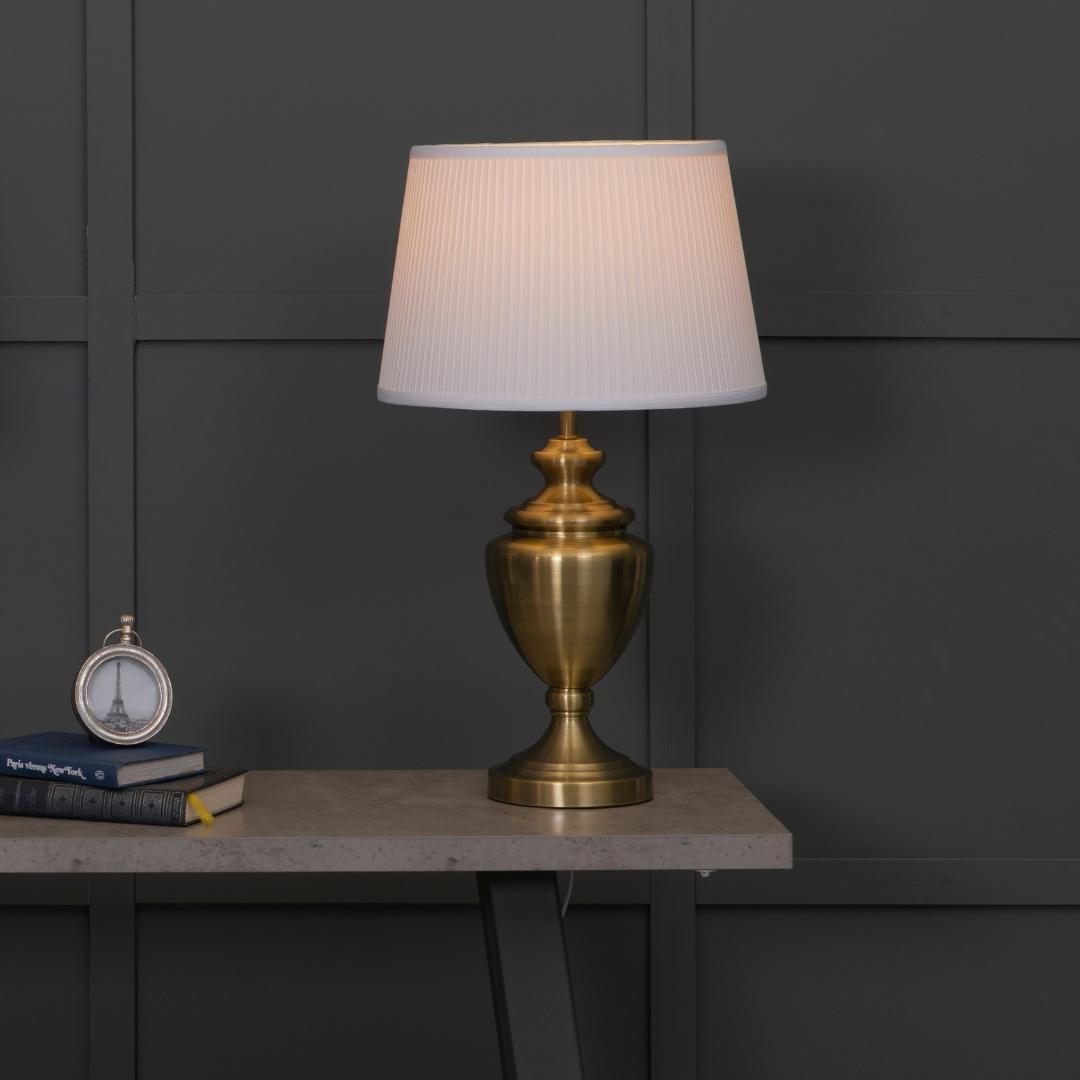 Giona Antique Brass Table Lamp with Ivory Shade