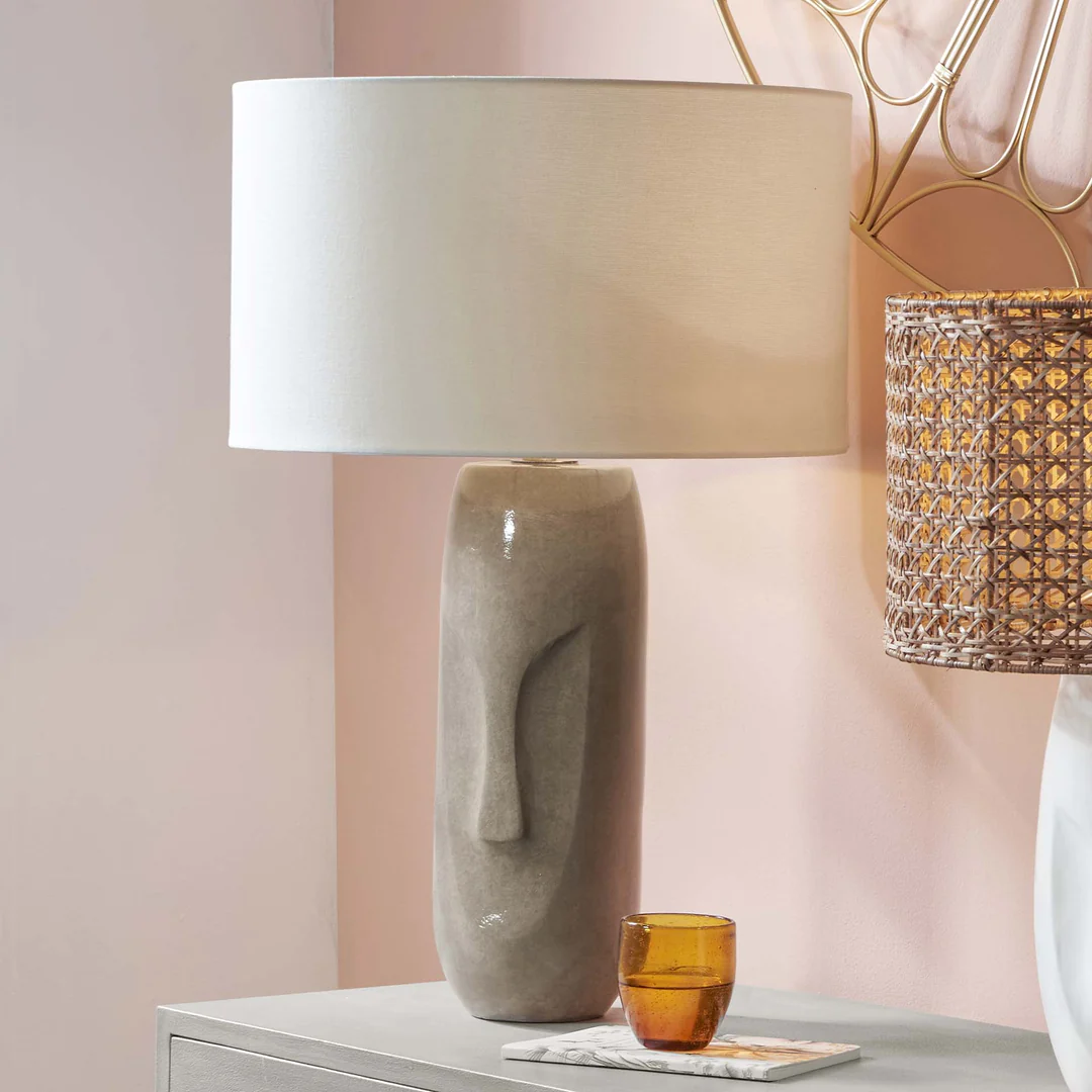 Visage Grey Face Design Tall Stoneware Table Lamp
