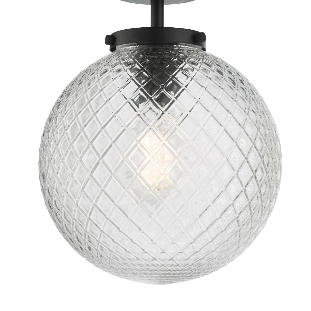 Wayne Matte Black and Glass Semi Flush IP44 Ceiling Light