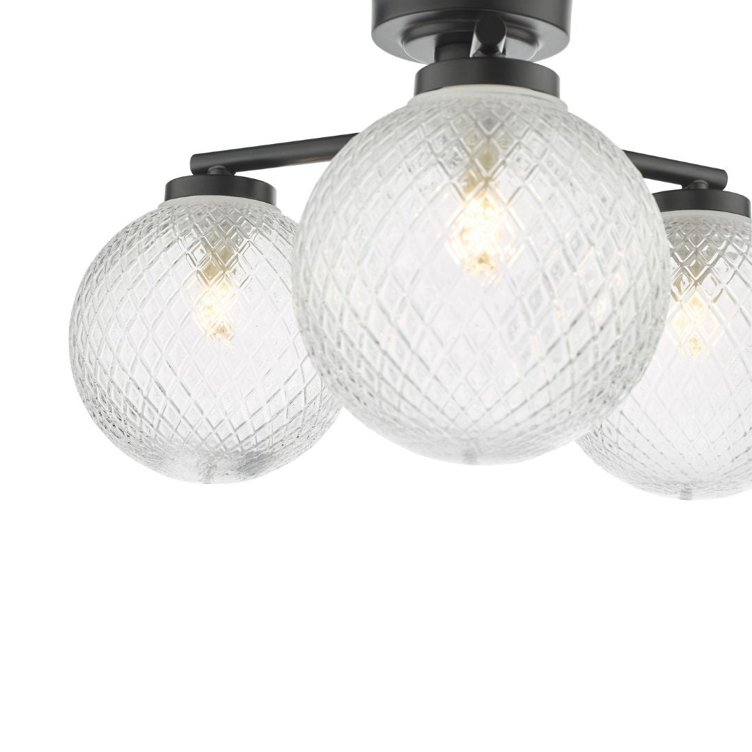 Wayne 3 Light Black and Glass Semi Flush IP44 Ceiling Light