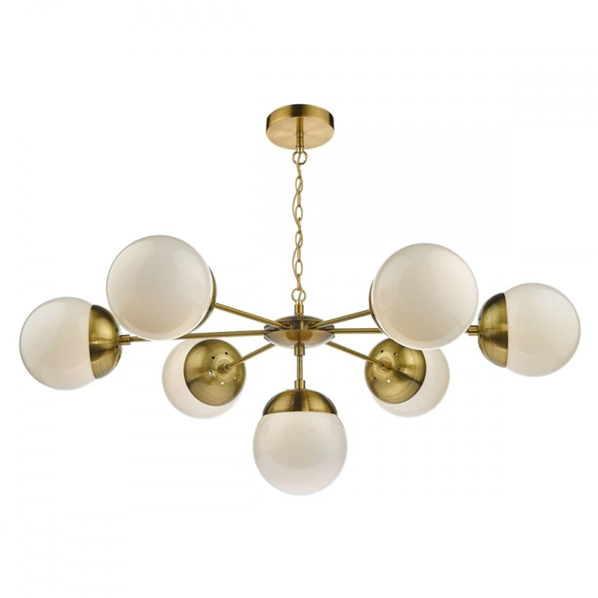 Bombazine Opal Glass and Brass 7 Light Ceiling Light