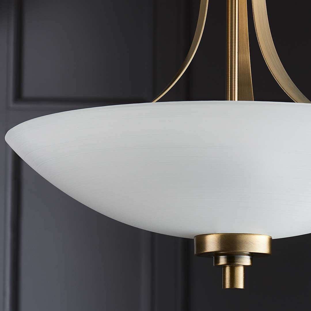 Welles Antique Brass and Glass Semi-Flush Ceiling Light