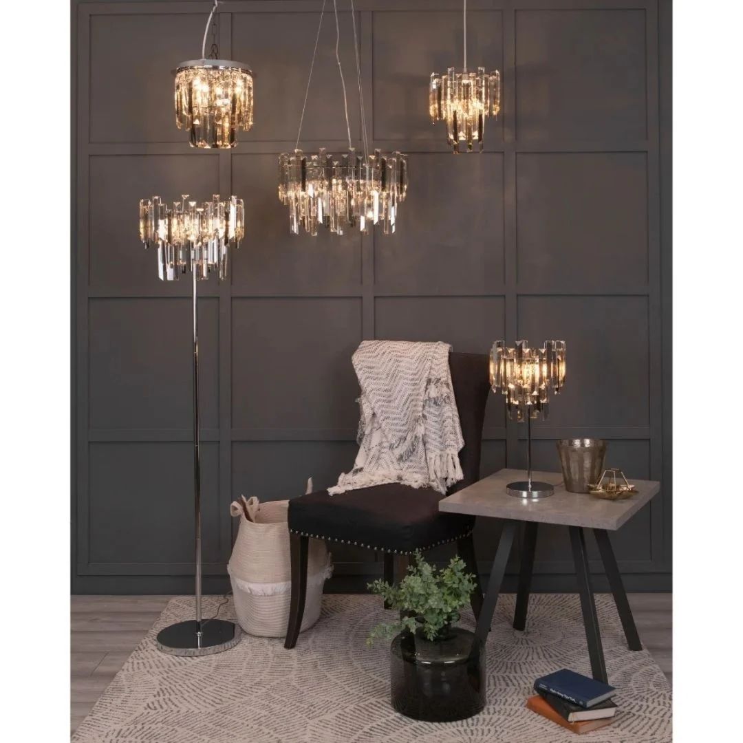 Onega 3 Light Chrome & Champagne Glass Pendant Ceiling Light