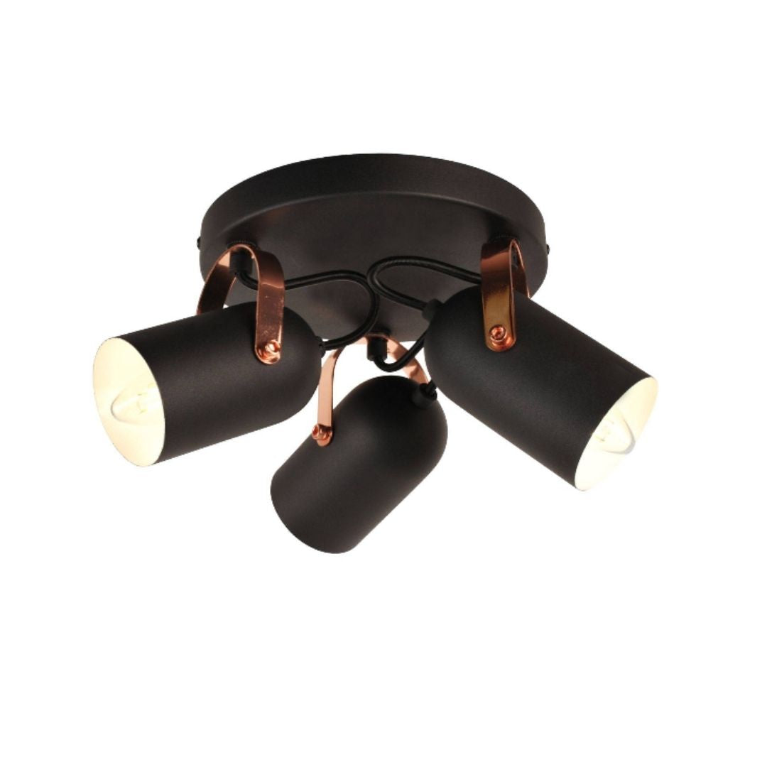 Letto Black and Copper 3 Light Ceiling Spotlight Plate