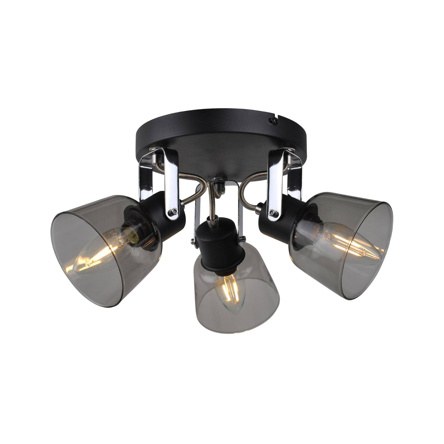 Zach 3 Light Black Ceiling Spotlight Plate with Glass Shade