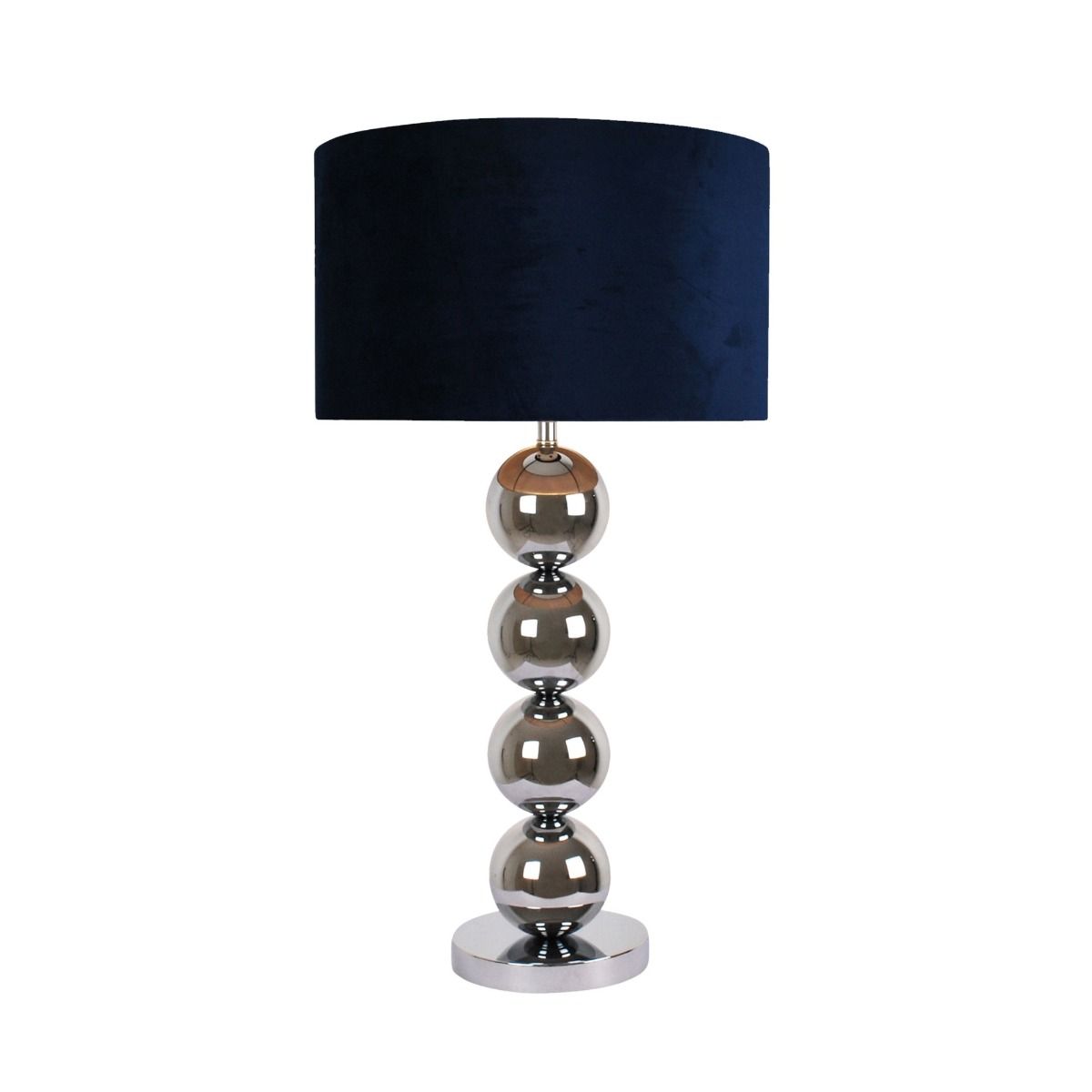 Aila Metal Sphere Lamp Chrome Table Lamp with Navy Shade