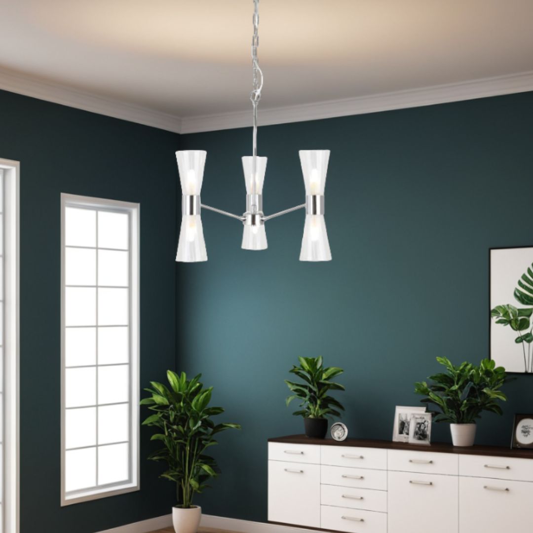 HERRERA 6 LIGHT POLISHED CHROME PENDANT CEILING LIGHT