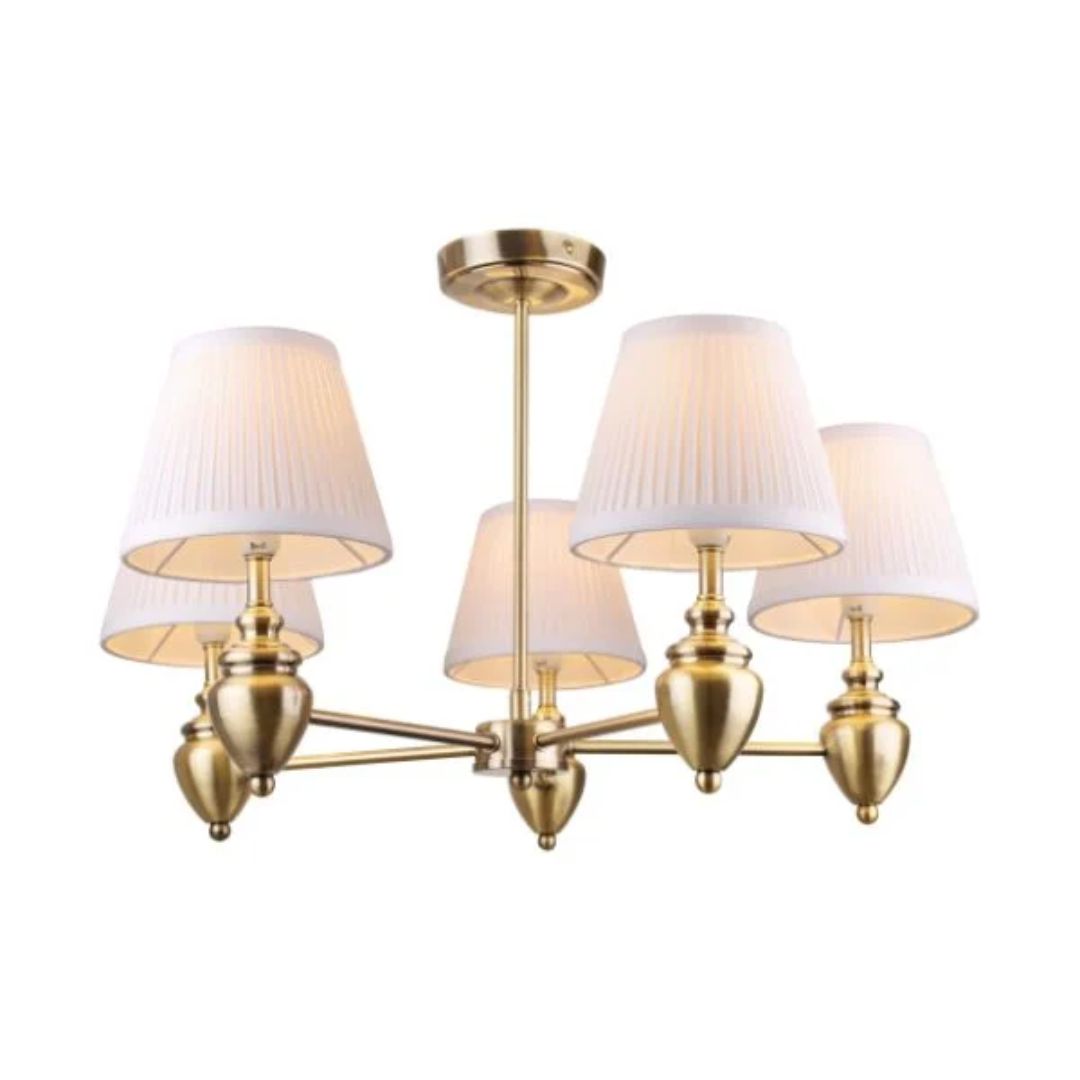 Giona Antique Brass & White Semi Flush 5 Light