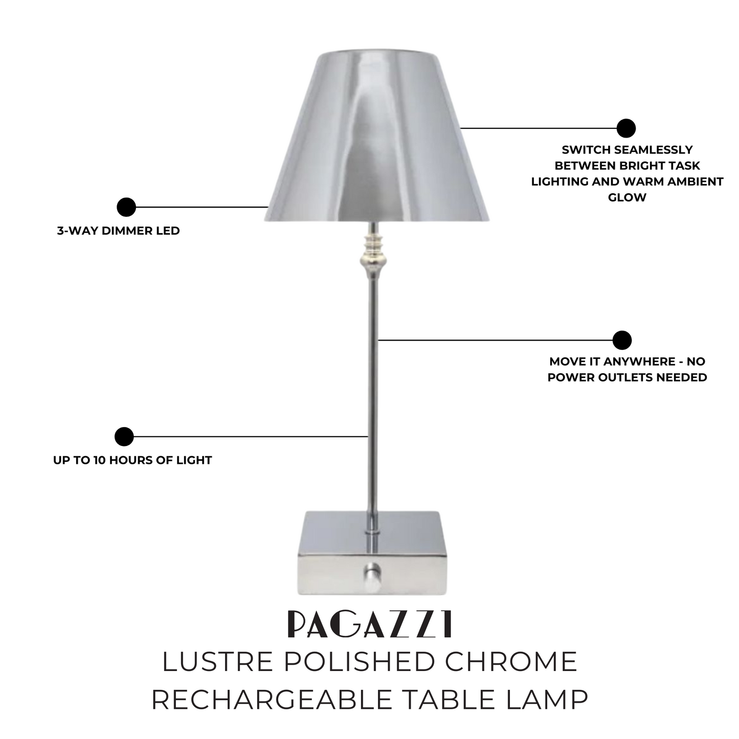Lustre Polished Chrome Rechargeable Table Lamp