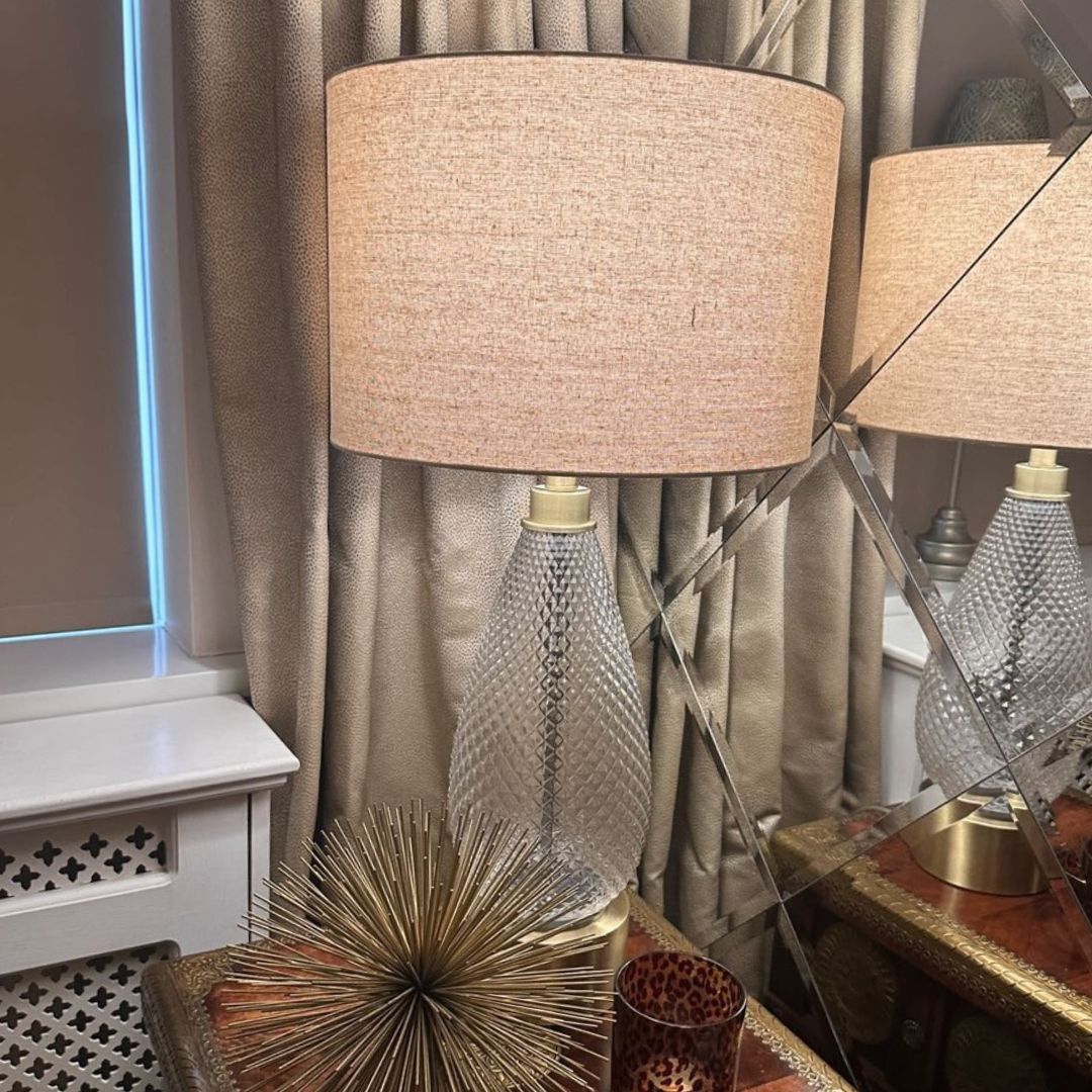 Virginia Antique Brass & Textured Glass Table Lamp