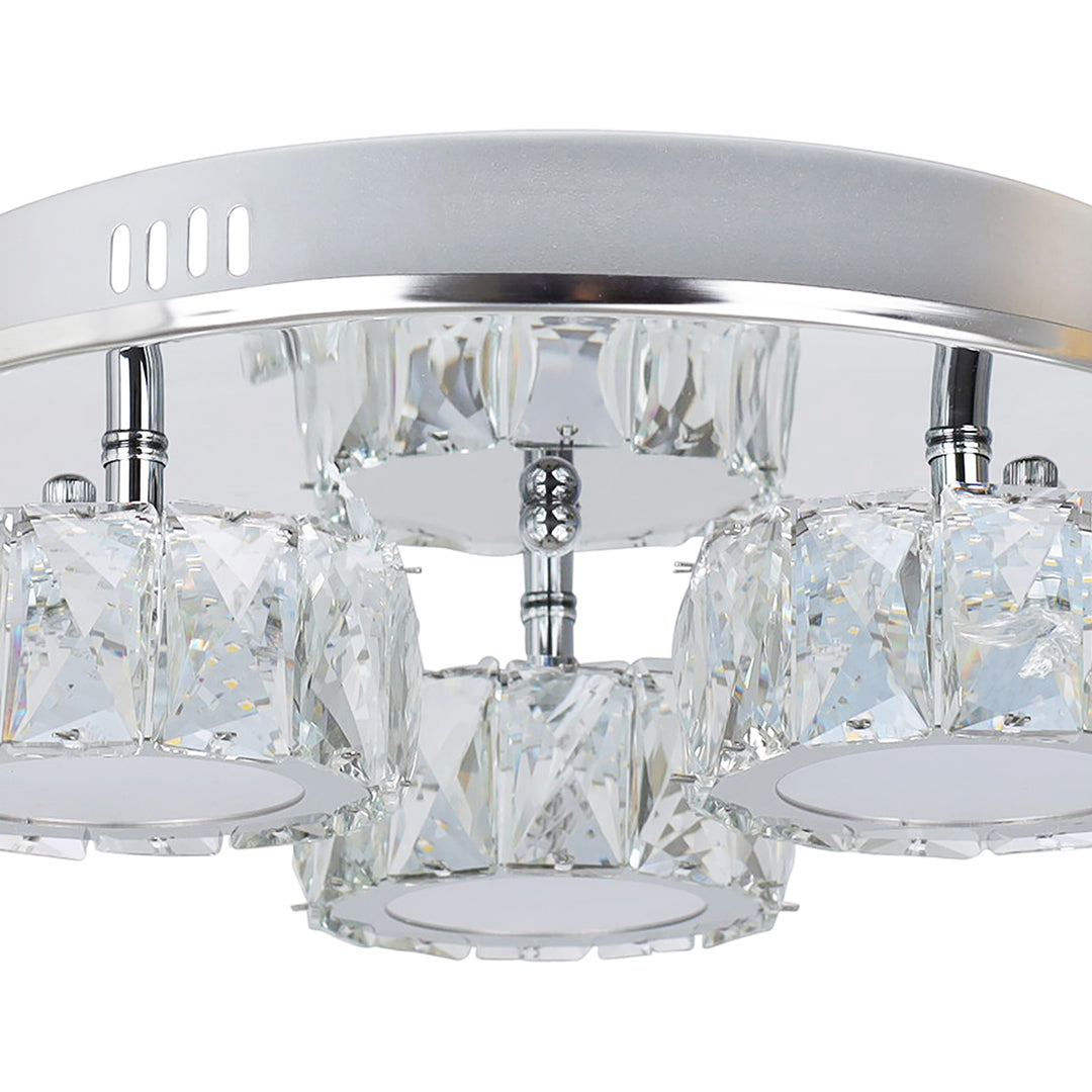 Dilan 3 Light Polished Chrome & Crystal LED Flush Ceiling Light
