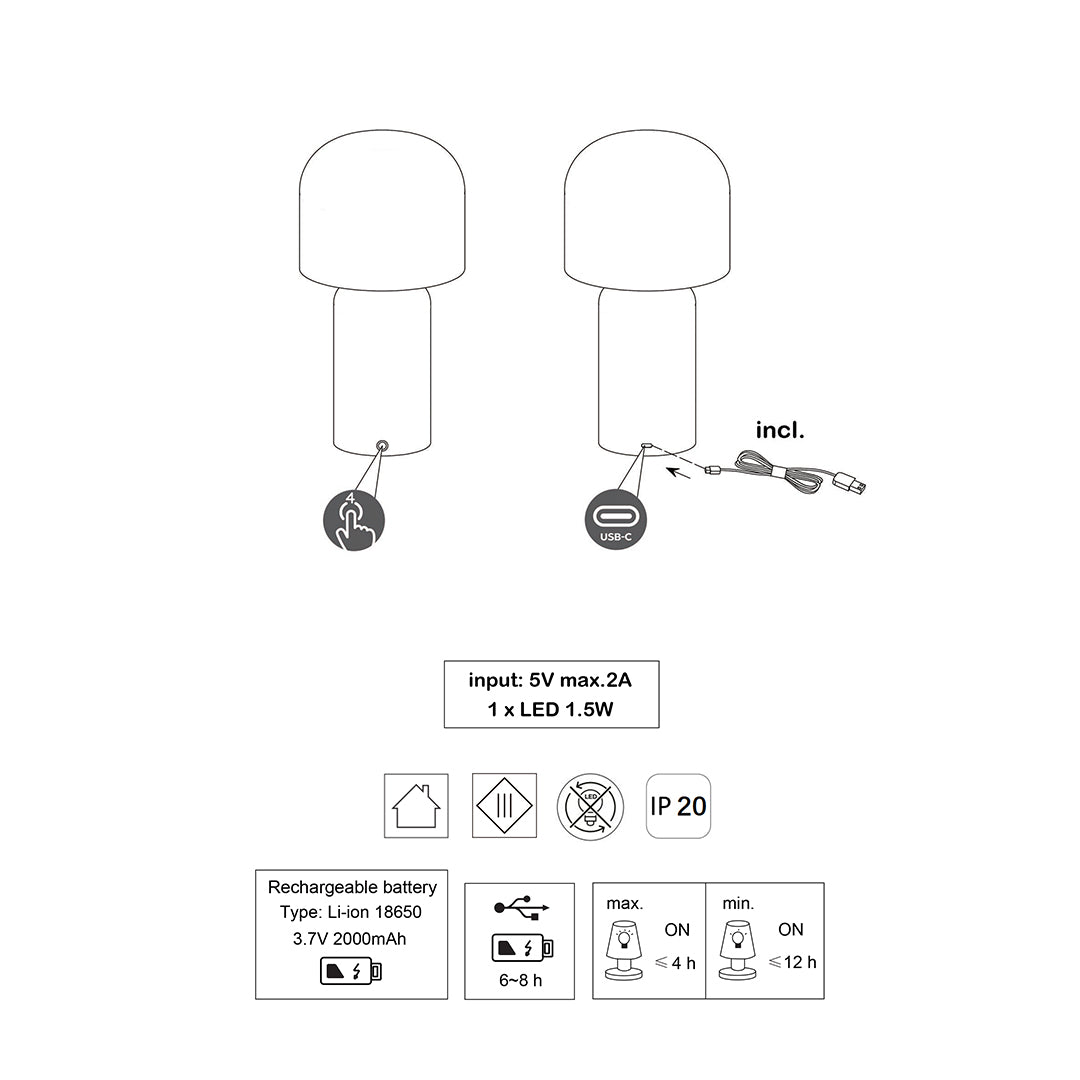 Tina Natural LED Rechargeable Table Lamp
