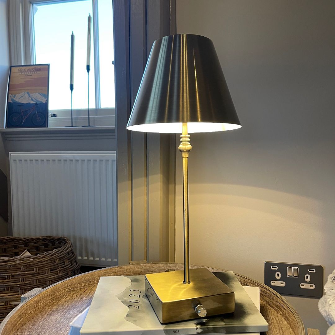 Lustre Antique Brass Rechargeable Table Lamp