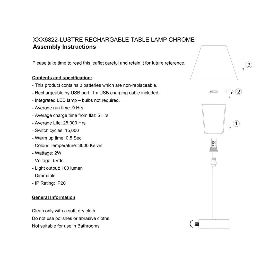 Lustre Antique Brass Rechargeable Table Lamp