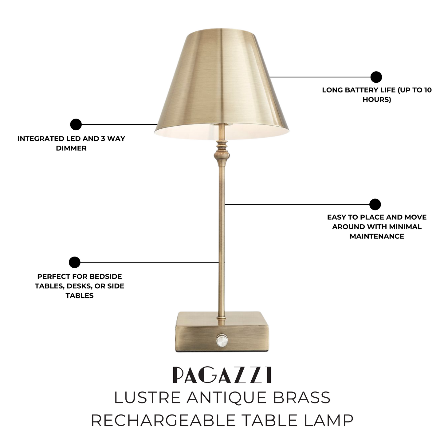 Lustre Antique Brass Rechargeable Table Lamp