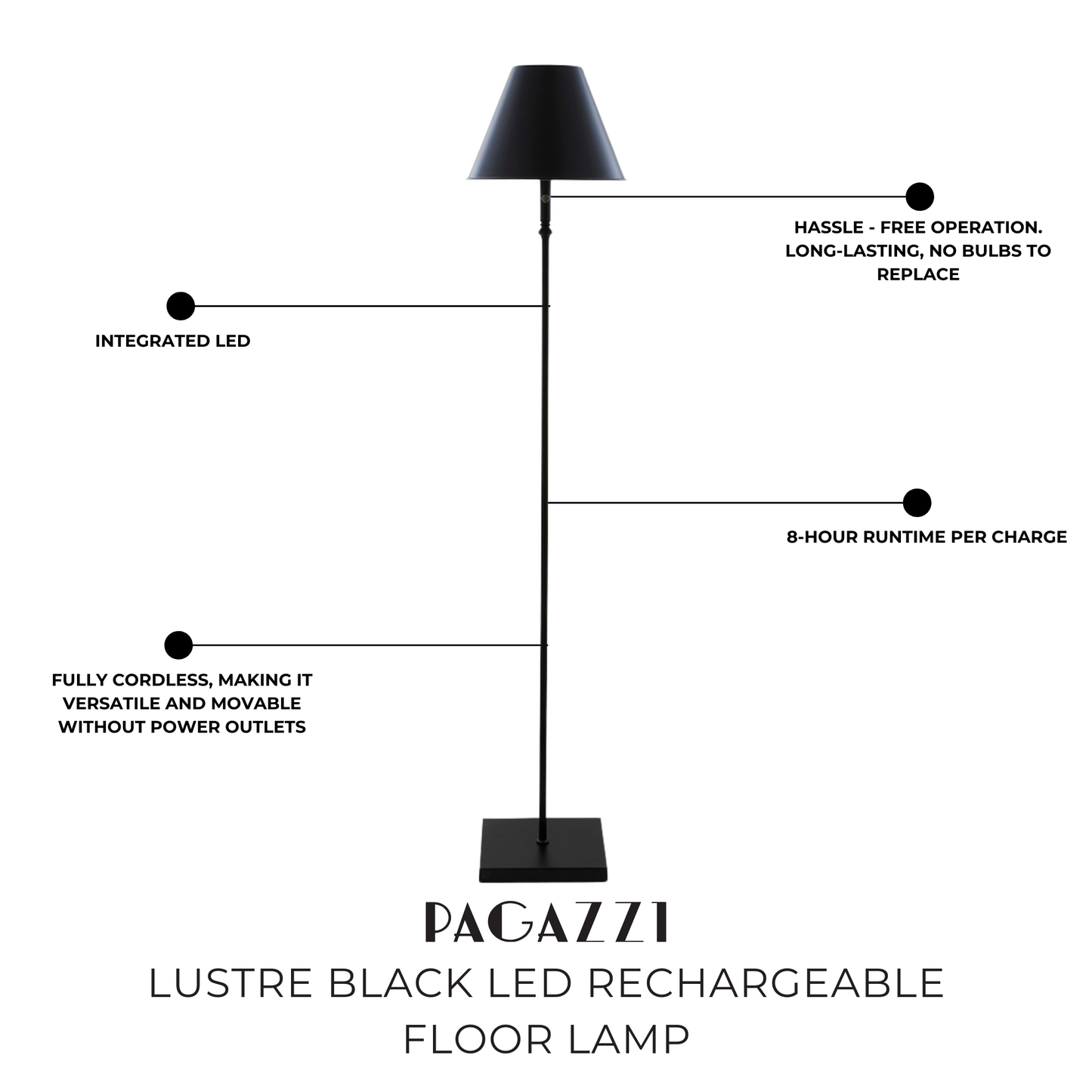 Lustre Black LED Rechargeable Floor Lamp