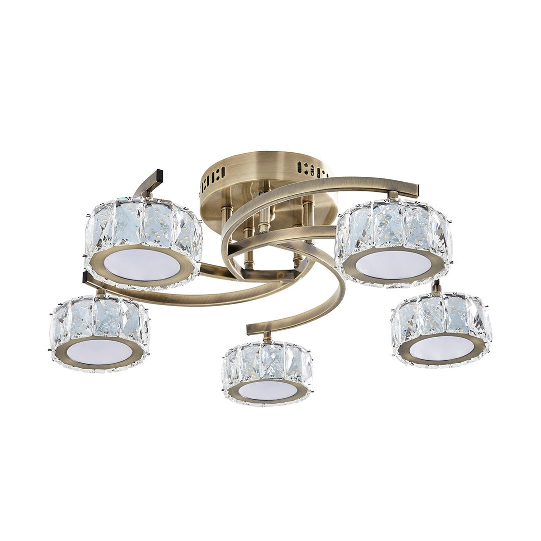 Dilan 5 Light Antique Brass LED Semi Flush Ceiling Light