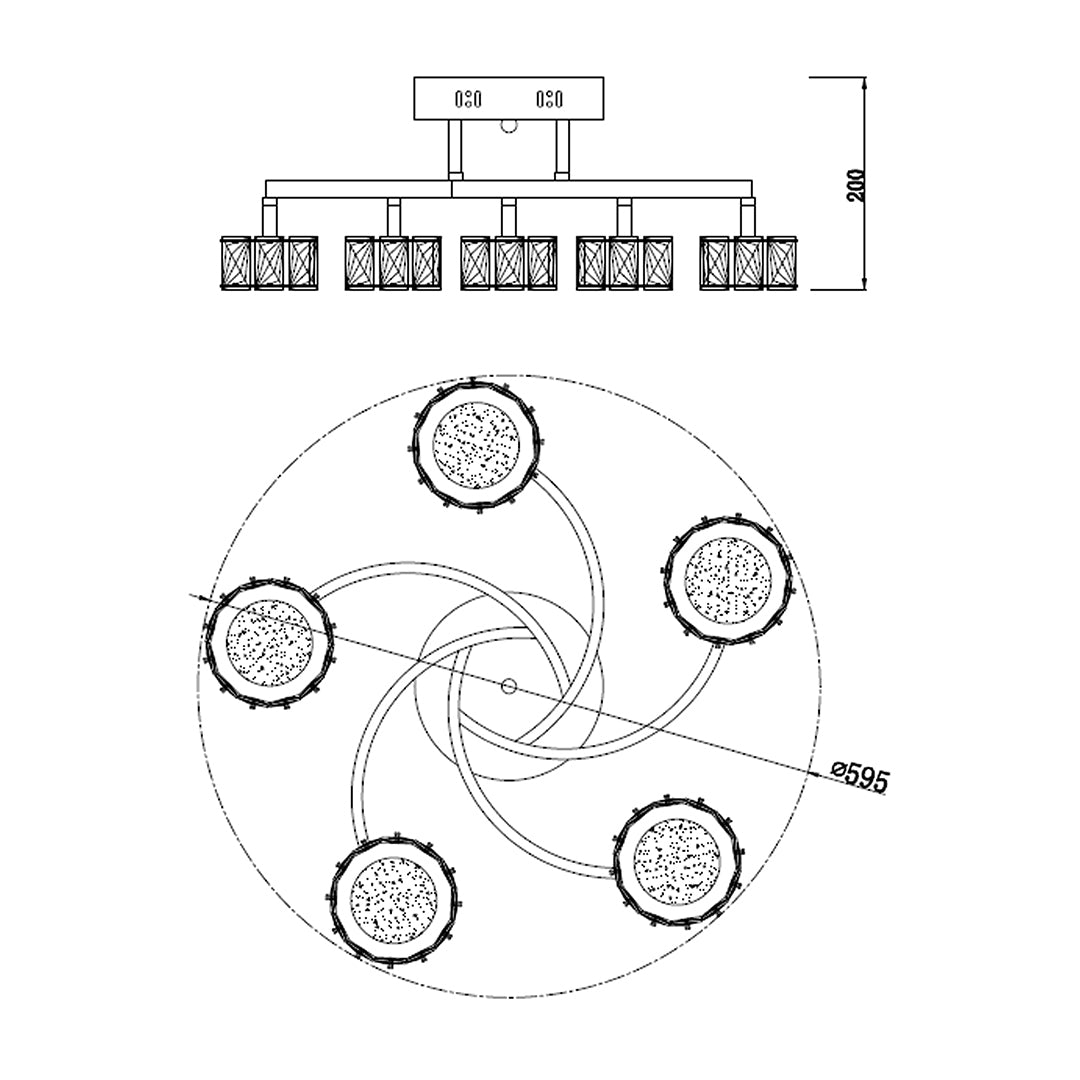 Dilan 5 Light Antique Brass LED Semi Flush Ceiling Light