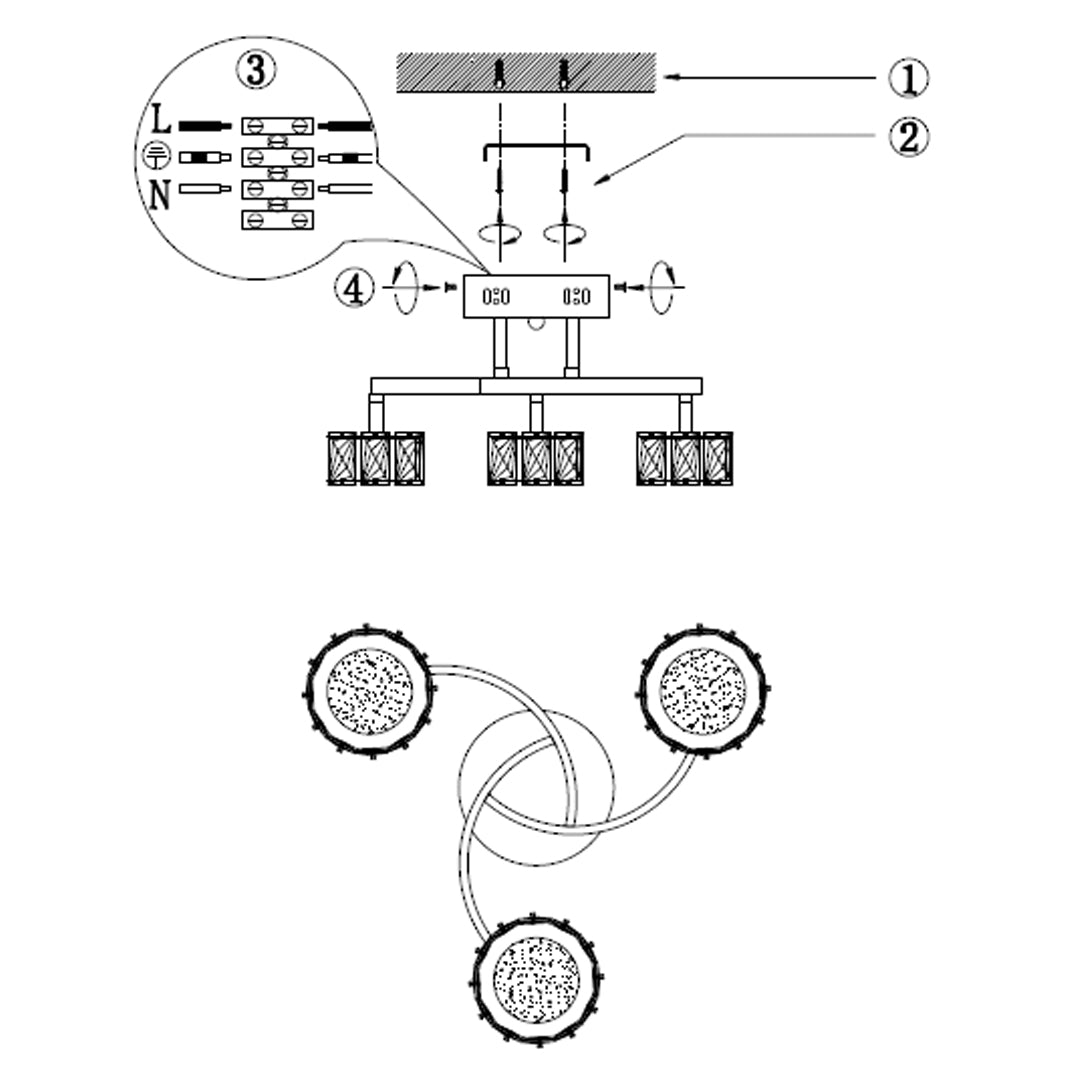 Dilan 5 Light Antique Brass LED Semi Flush Ceiling Light