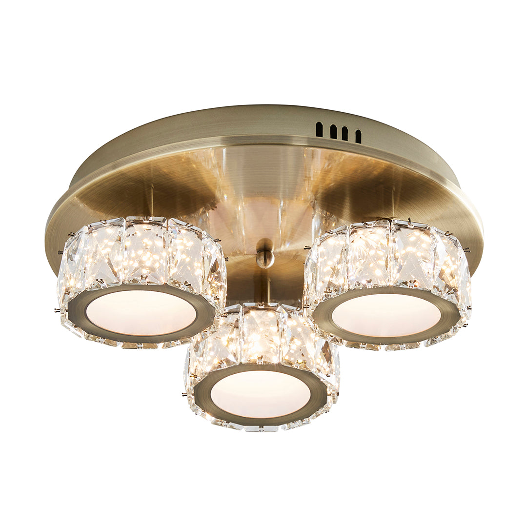 Dilan 3 Light Antique Brass LED Flush Ceiling Light