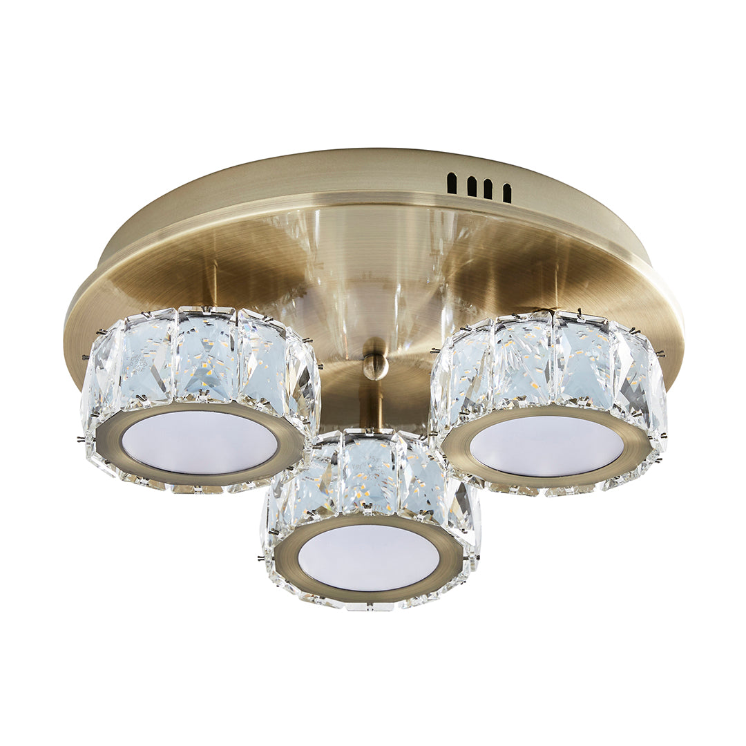 Dilan 3 Light Antique Brass LED Flush Ceiling Light