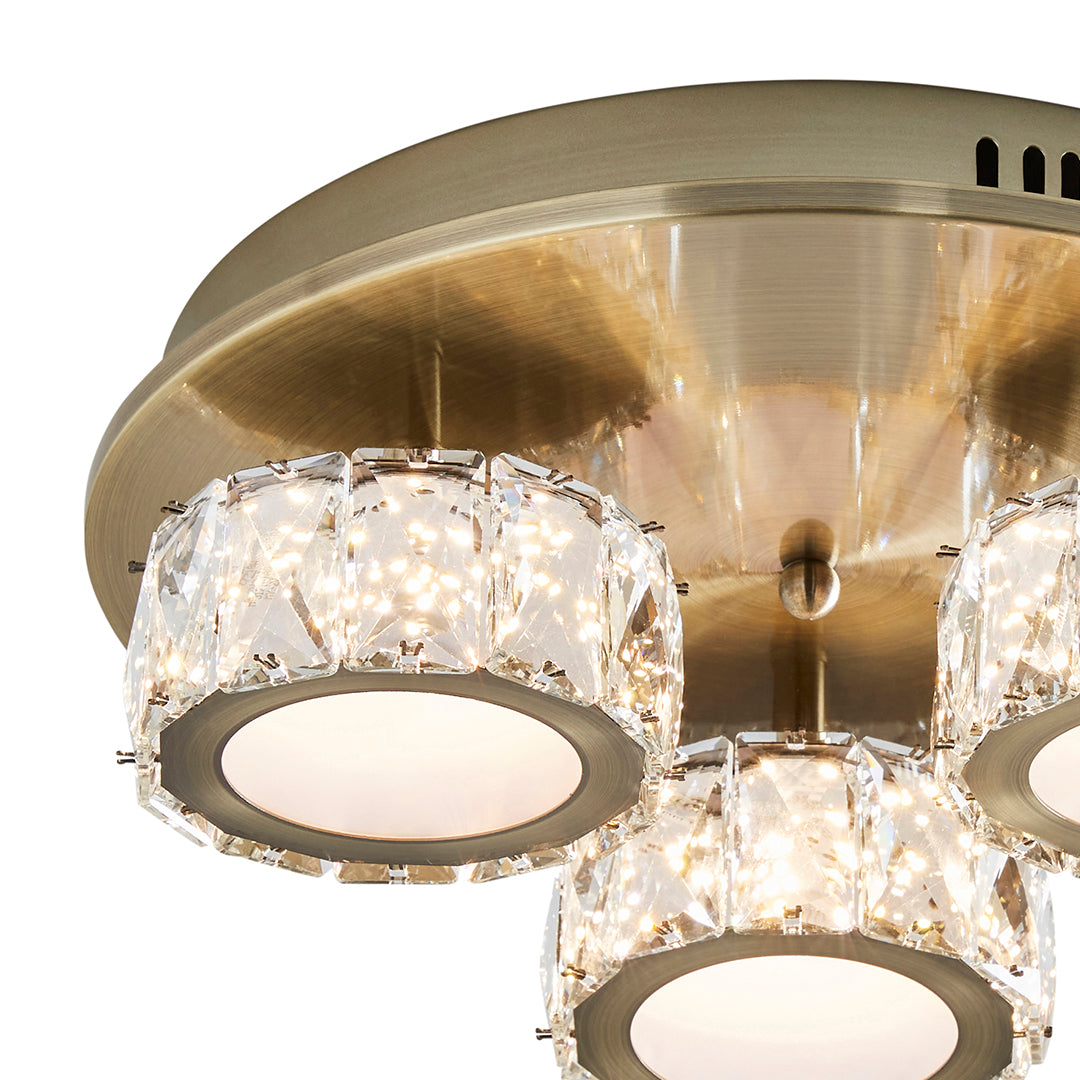 Dilan 3 Light Antique Brass LED Flush Ceiling Light