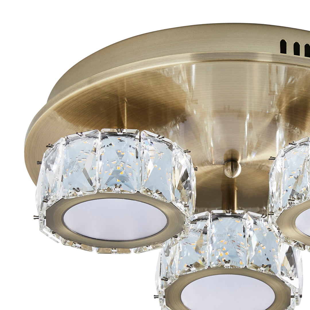 Dilan 3 Light Antique Brass LED Flush Ceiling Light