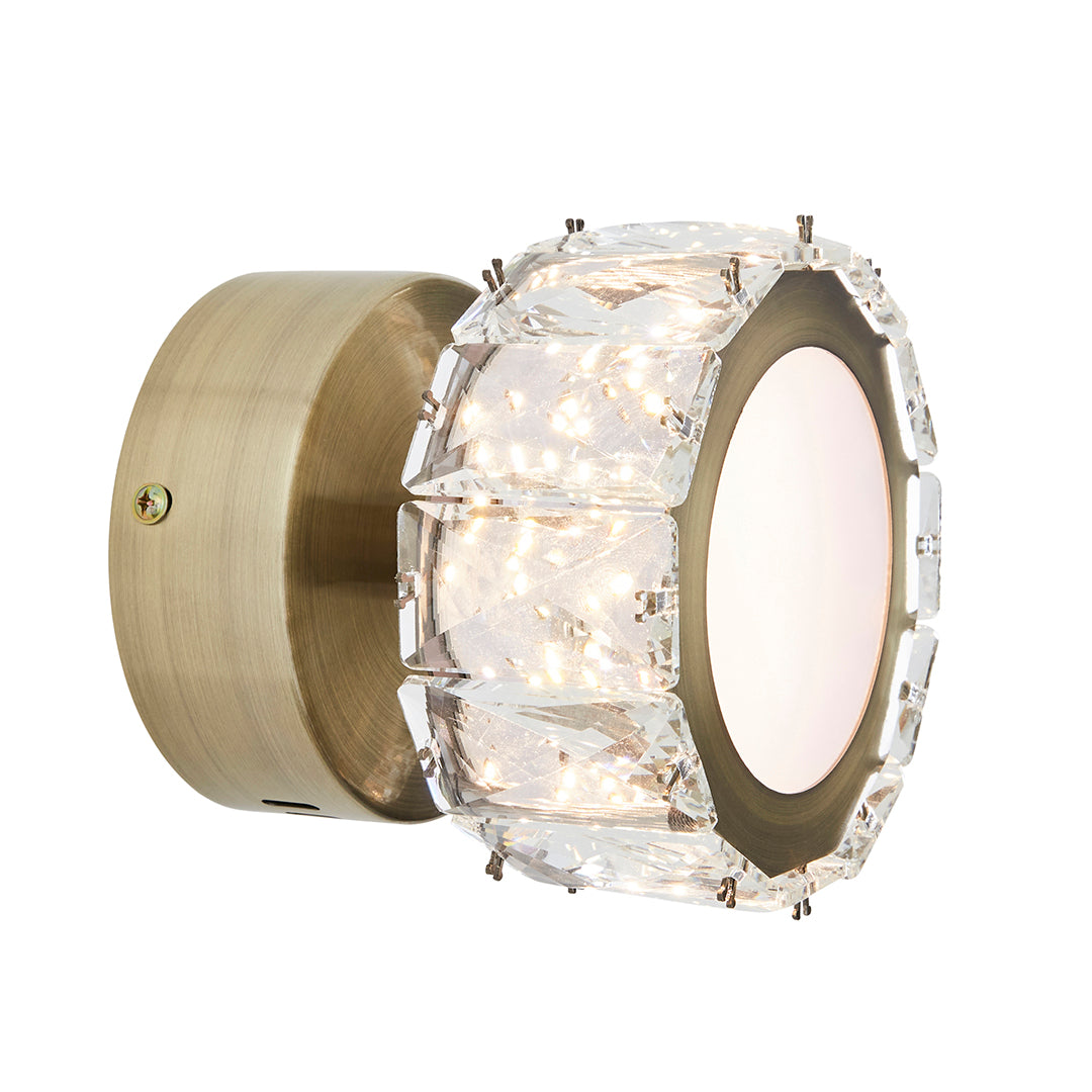 Dilan Antique Brass & Crystal LED Wall Light