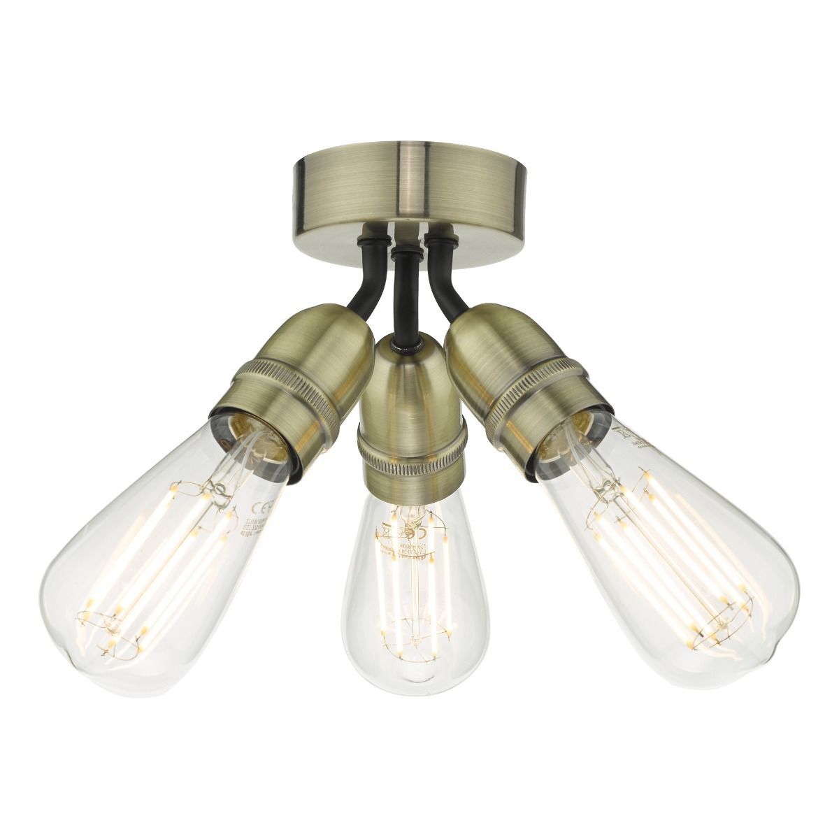 Yao 3 Light Flush Antique Brass Ceiling Light