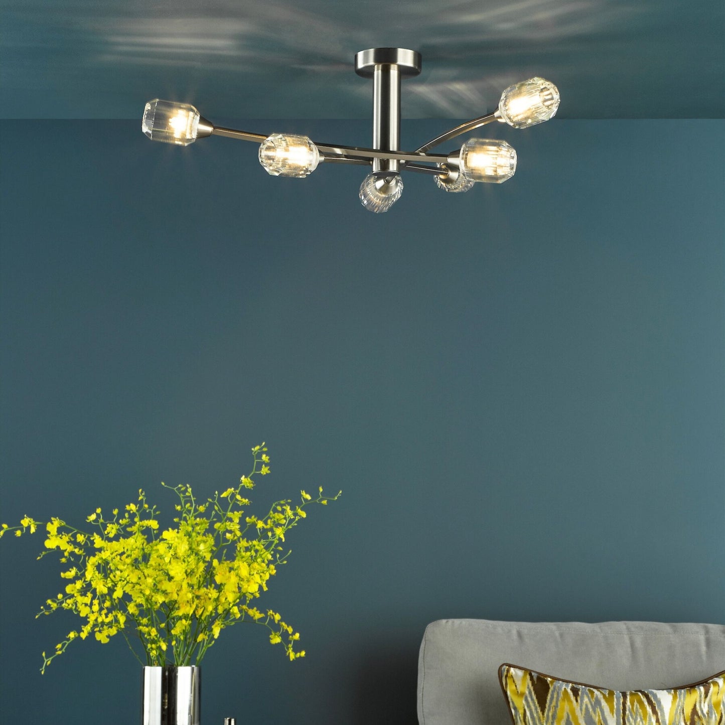 Zonda 6 Light Brushed Nickel Semi Flush Ceiling Light