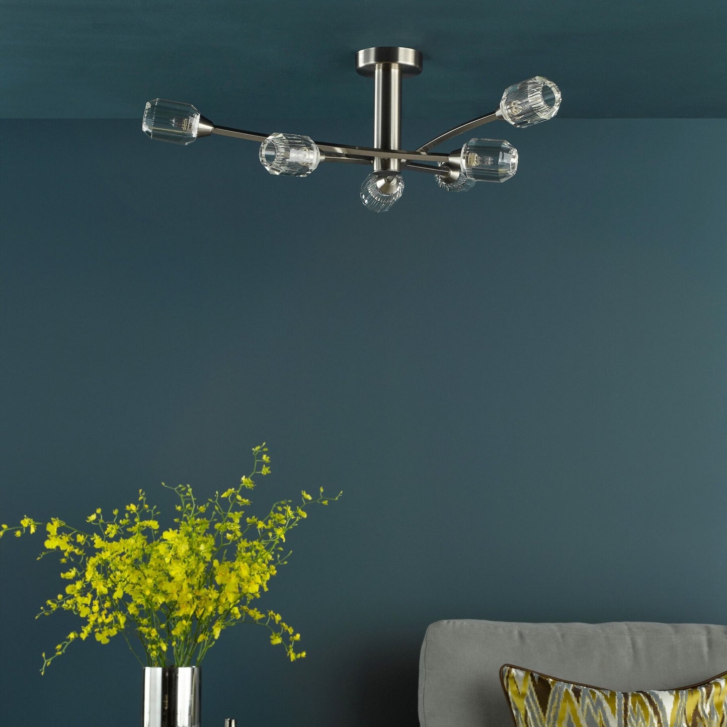 Zonda 6 Light Brushed Nickel Semi Flush Ceiling Light