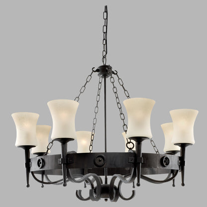 Cartwheel 8 Light Iron Pendant in Black