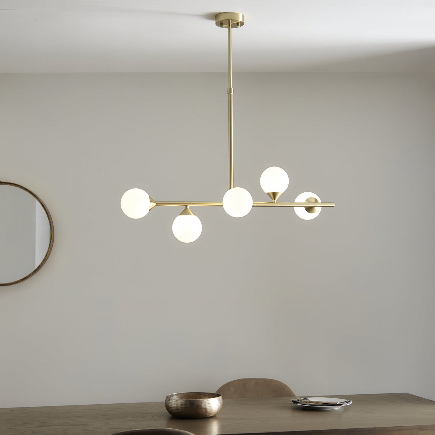 5 Light Linear Pendant Satin Brass