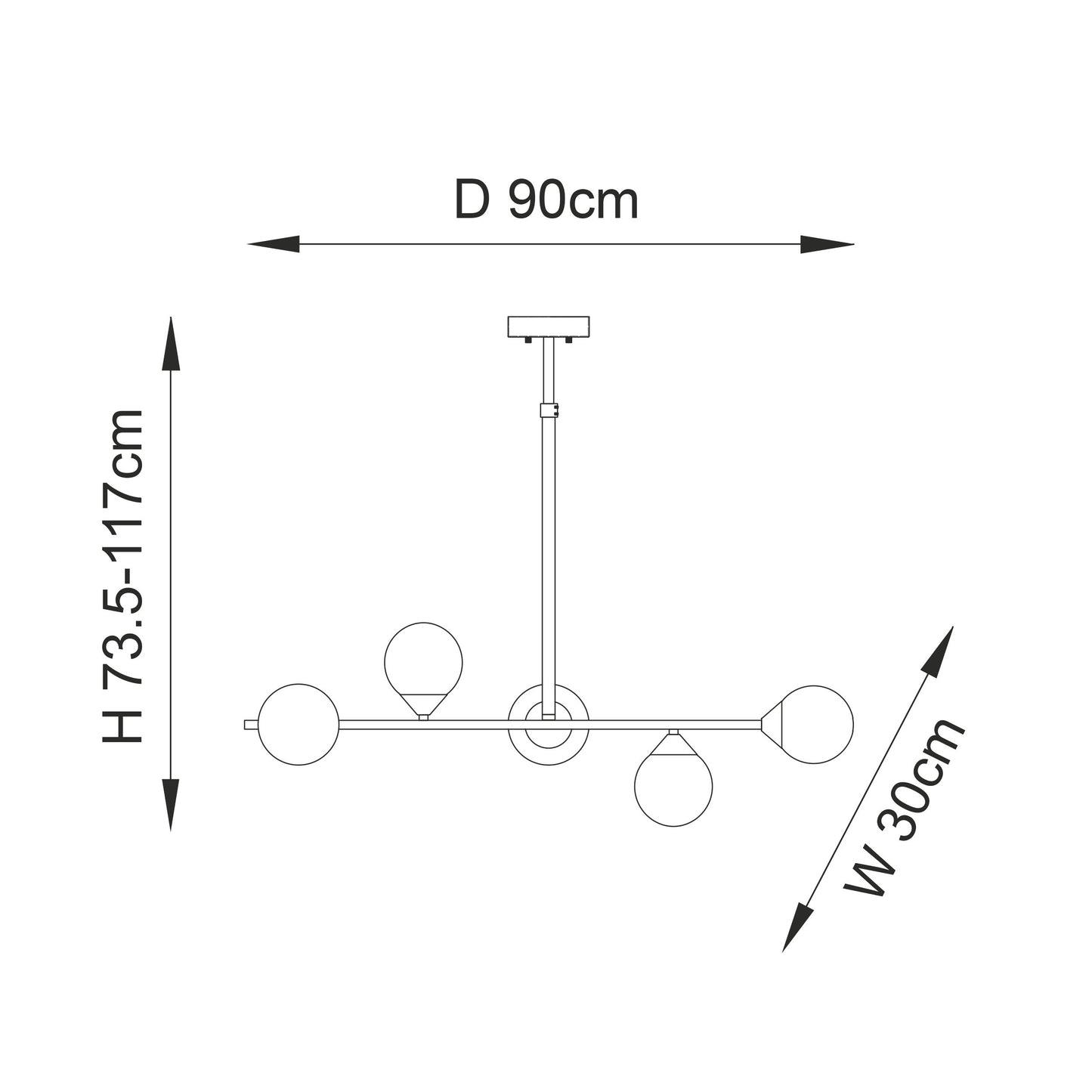 5 Light Linear Pendant Satin Brass