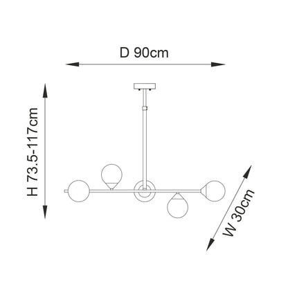 5 Light Linear Pendant Satin Brass