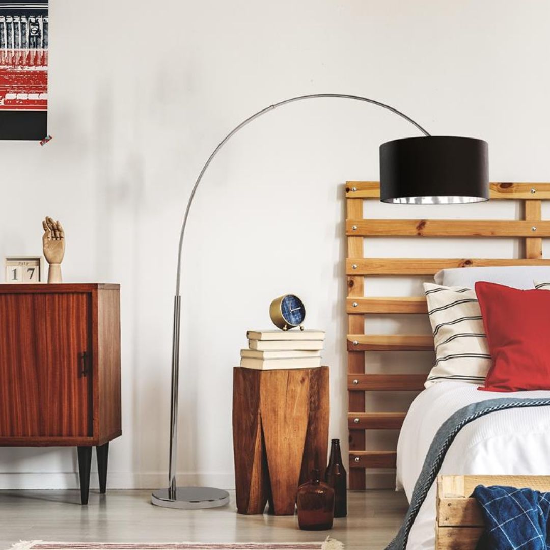 Giant Arc Polished Chrome Arc Floor Lamp with Black Shade