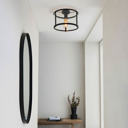 Hopton Matte Black & Glass Flush Ceiling Light