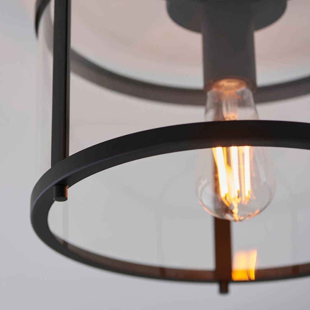 Hopton Matte Black & Glass Flush Ceiling Light