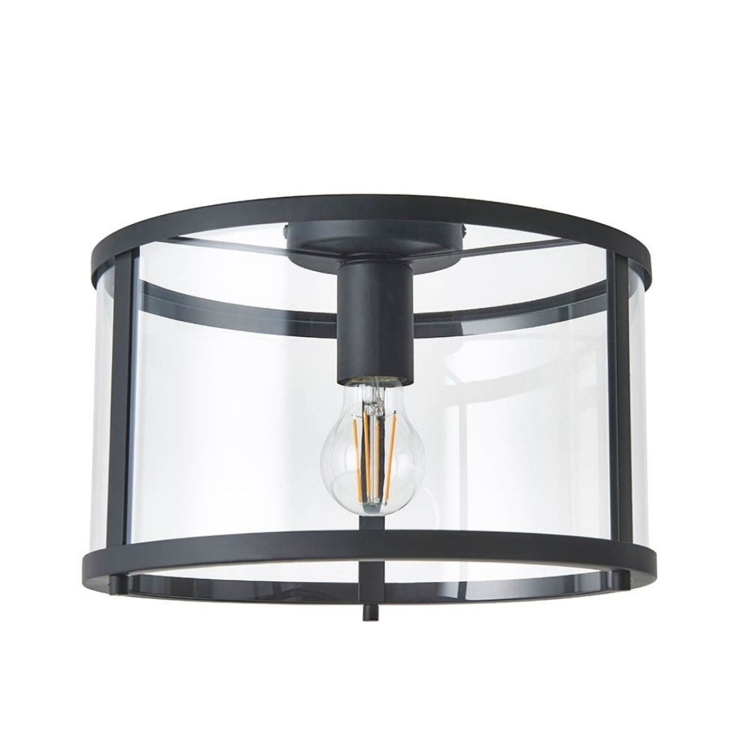 Hopton Matte Black & Glass Flush Ceiling Light