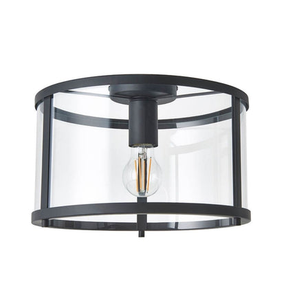 Hopton Matte Black & Glass Flush Ceiling Light
