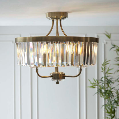 Elean Antique Brass Glass Semi-Flush Ceiling Light