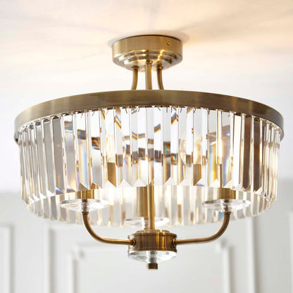 Elean Antique Brass Glass Semi-Flush Ceiling Light