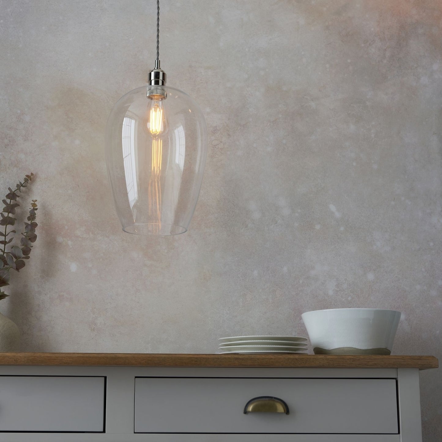 Stourton Nickel & Glass Pendant Ceiling Light Large