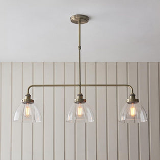 Hansen 3 Light Antique Brass & Glass Ceiling Pendant Bar