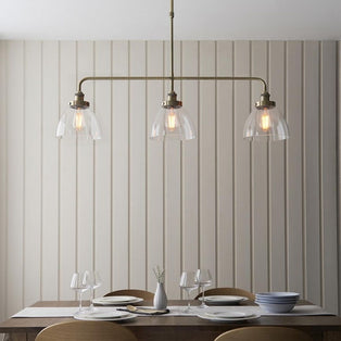 Hansen 3 Light Antique Brass & Glass Ceiling Pendant Bar