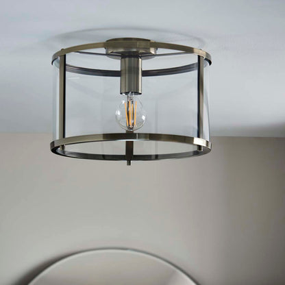 Hopton Antique Brass Flush Ceiling Light