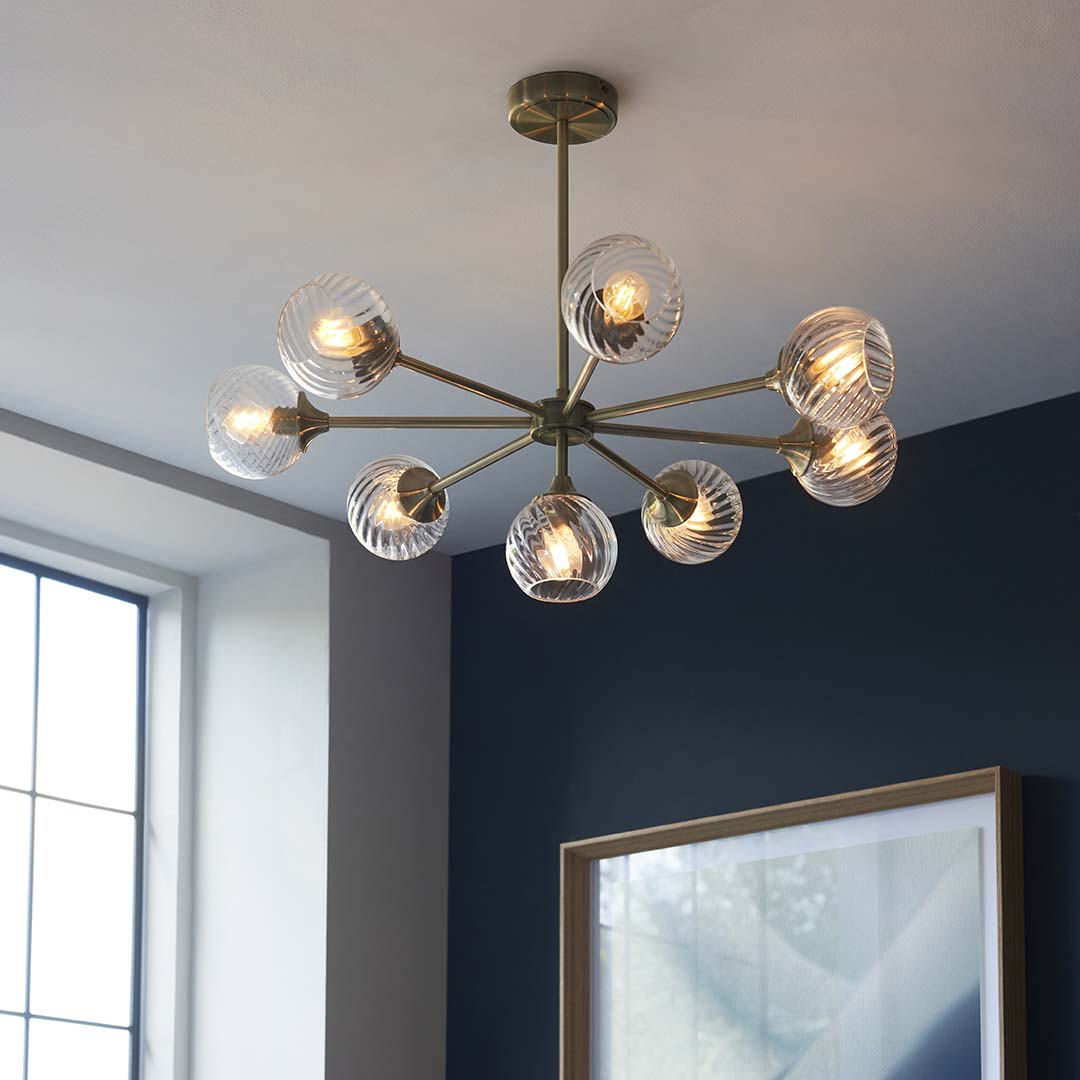 Allegra 8 Light Antique Brass Pendant Ceiling Light